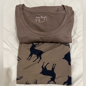 AnyBody Brushed Jersey Sleep Set XS NWOT Smoky Taupe with Moose
